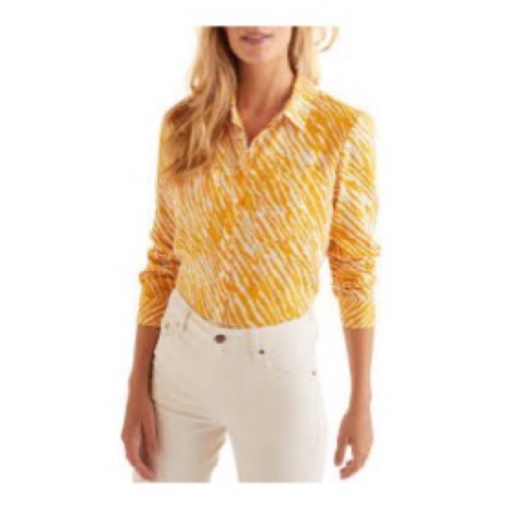 Boden Yellow Print Linen Button Down Shirt size 2R
